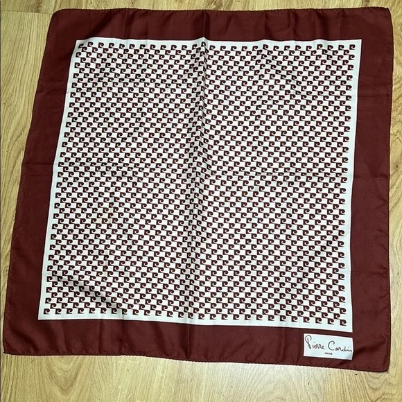 Pierre Cardin Paris 26” Square Graphic Print 100% Silk Hand Rolled Scarf