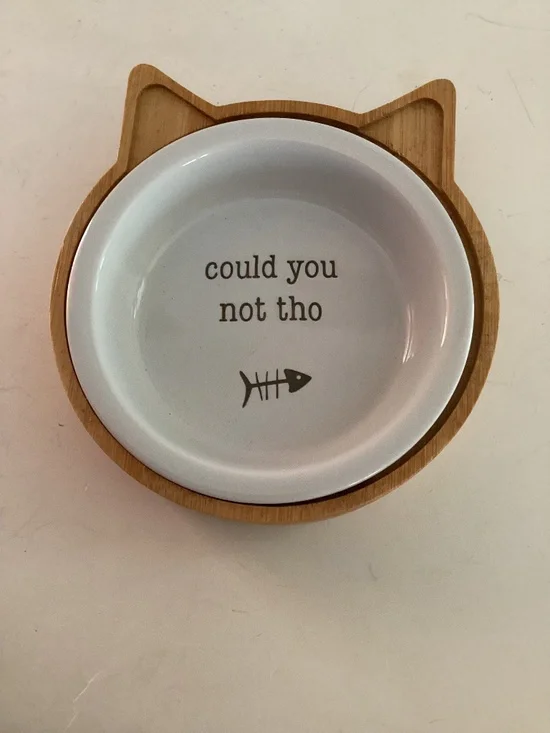 Ceramic and Bamboo 6 oz Kitty Feeding Dish by Whisker City