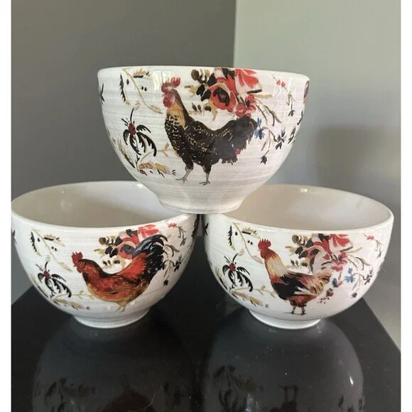 3 VTG Williams-Sonoma Rooster Francais Coupe Cereal Soup Bowl Earthenware 6-1/4”