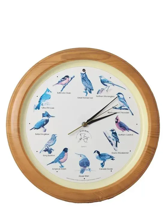 National Audubon Society Singing Bird Clock Oak Colored Frame WORKING Vintage