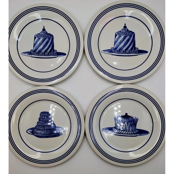 Williams Sonoma Careme Dessert Plates Set of 4 Blue White Pastry England 9 Inch