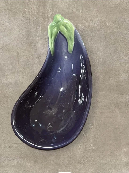 Williams Sonoma Glossy Eggplant Small Ceramic Dish in Purple and Green