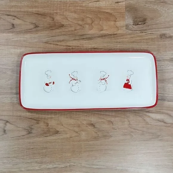 🔹️Williams Sonoma Ivory & Red Snowmen Chef Serving Platter