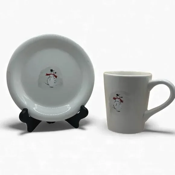 Williams Sonoma Snowman Mug & Dessert Plate Set – Ceramic