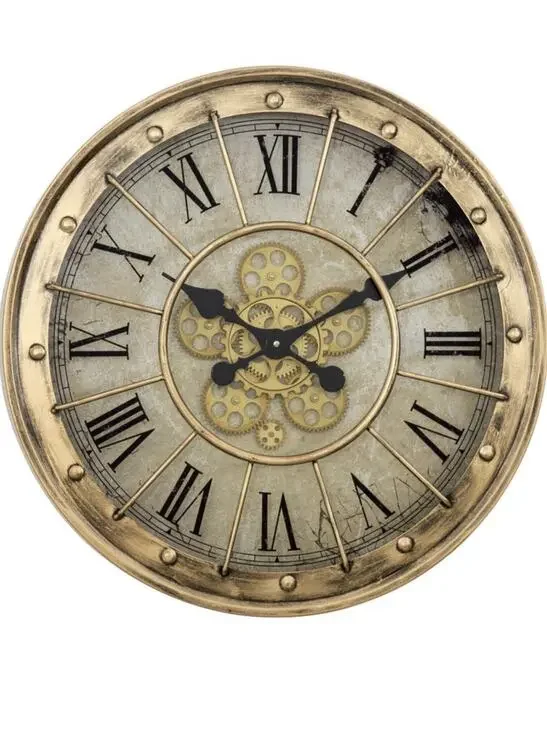 Yosemite Home Decor Gilded open gear Round Gear oversized Wall Clock