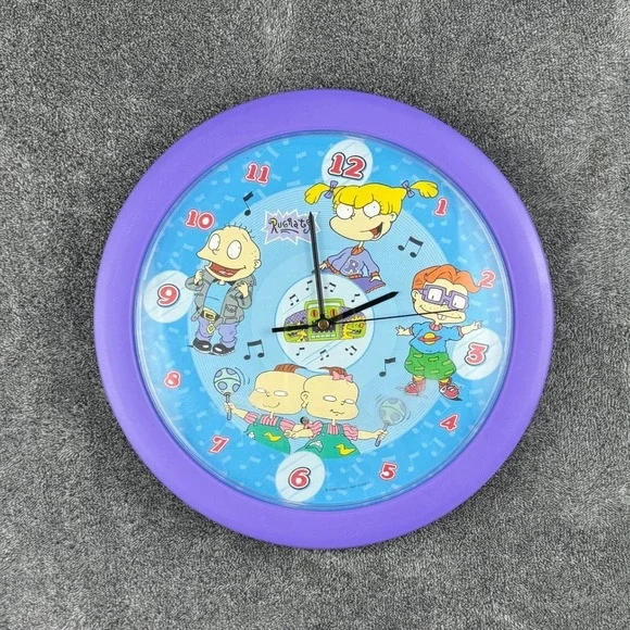 Vintage‎ 1998 Rugrats Talking Wall Clock RadioShack Nickelodeon 60-1187 Purple