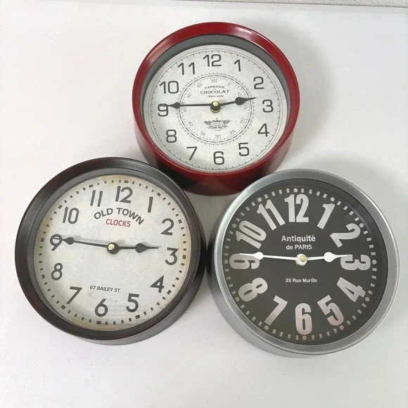 Wall Clock Set of 3 Vintage Style Paris Chocolate Decor Farmhouse Rustic