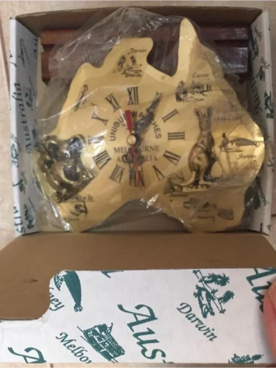 Melbourne Australia Gold Map Wall Clock with Wood Stand