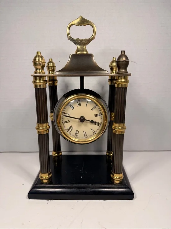 The Bombay Company Vintage Pavilion Mantel Clock with Brass Columns