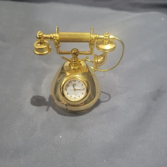 Gold Finish Number Dial Telephone Mini Collectible Fashion Desk Clock