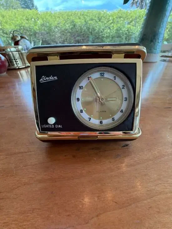 Vintage Linden Folding Travel Alarm Clock with Lighted Dial