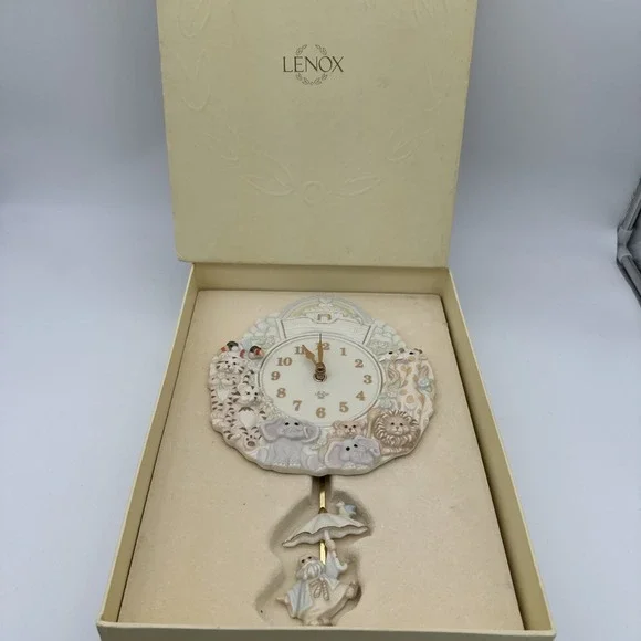 Lenox‎ Fine Porcelain Noah's Ark Nursery Pendulum Wall Clock 1999 NOS