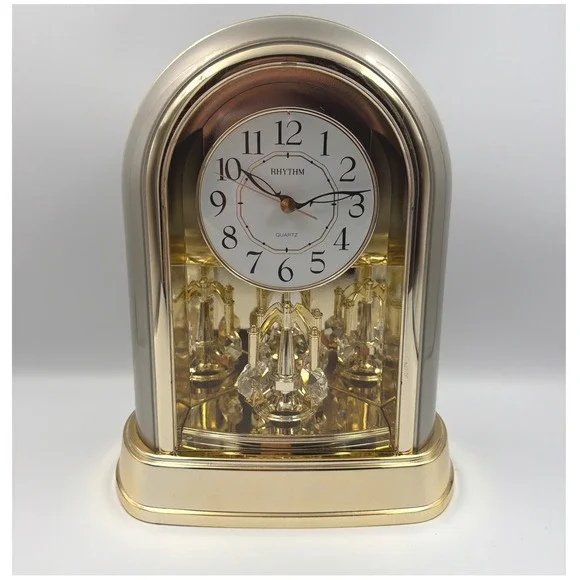VTG Rhythm 4SG696 Quartz Crystal Motion Mantel Clock Gold Japan‎ Movement WORKS