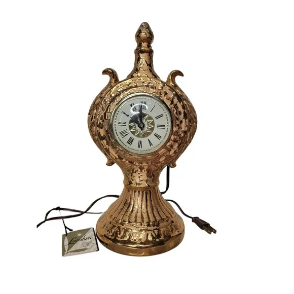 Vintage Lanshire Mantle Clock 22k Gold Hand Painted Self Starting WORKS 13