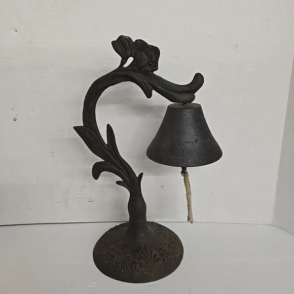 Antique Cast Iron Bell on Stand 13‎ 1/2