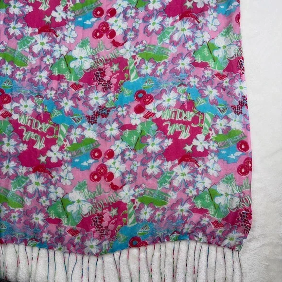 Lilly Pulitzer Scarf Women Pink North Carolina Silk Cashmere Blend Fringe Wrap