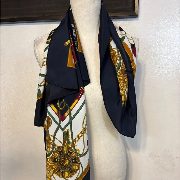 Gold and Blue Ornate Silk Scarf