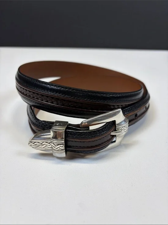 ONYX BY BRIGHTON MENS BLACK BROWN LEATHER WESTERN  SIZE 40 SILVER BUCKLE