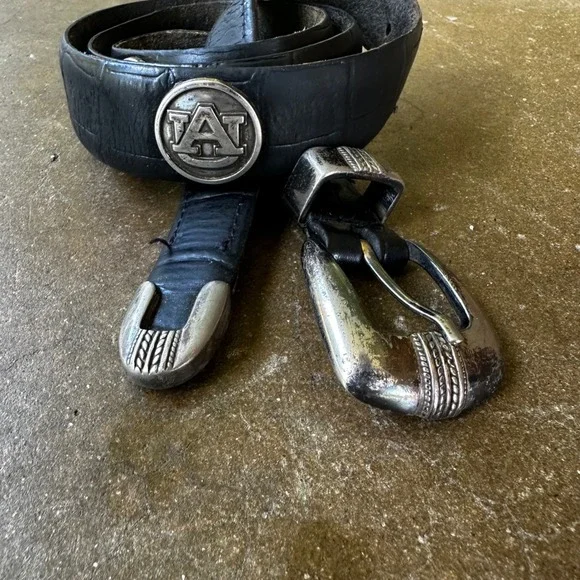 Auburn University Tigers Leather Belt Mens 34 Black Good Concho Western NCAA