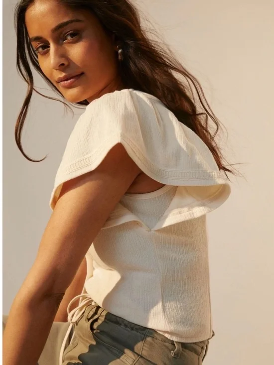 Anthropologie Dolan Cream Square-Neck Button Front Blouse