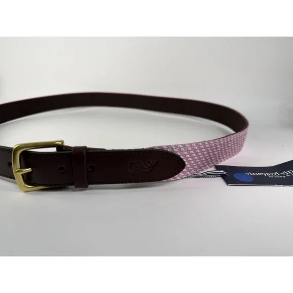 Vineyard Vines Belt Mens 48 Leather Canvas Navy Blue Whale Pink Golf Beach New