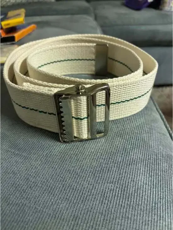 White Cotton Gait Belt with Metal Buckle
