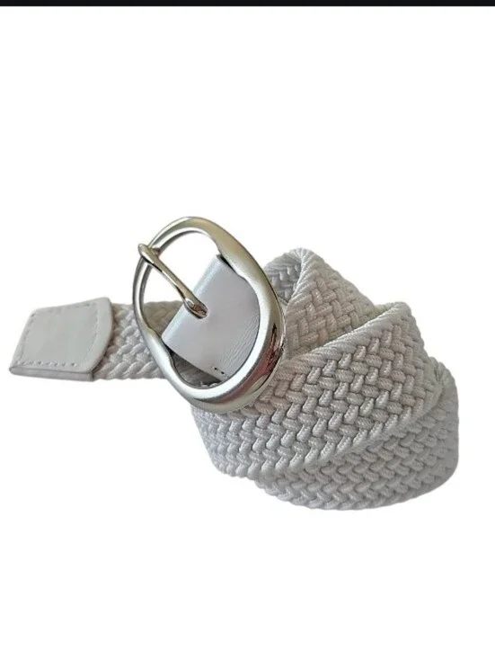 Greg Norman Braided Belt Men Small 32 White Leather Trim Golf Casual Classic
