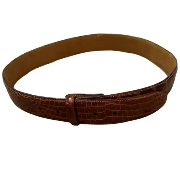 Maida's Houston Texas Crocodile Belt Made in USA Size 32 no buckle brown