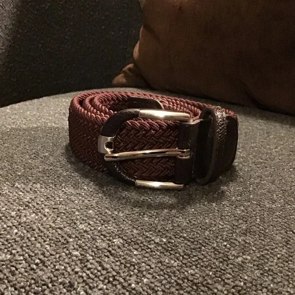 Mio Marino Woven Braided stretch Belt w/dk brn & blk lthr, 35” unstretched