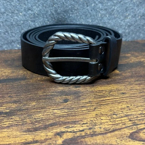 Vintage Celtic Belt Black Silver Twisted Buckle Goth Renaissance Viking Nordic