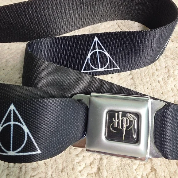 Buckle-Down Harry Potter Deathly Hallows Seatbelt Belt Black Fits 24