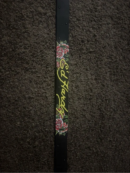 Ed Hardy Skull & Roses Graphic Belt Black Y2K Streetwear