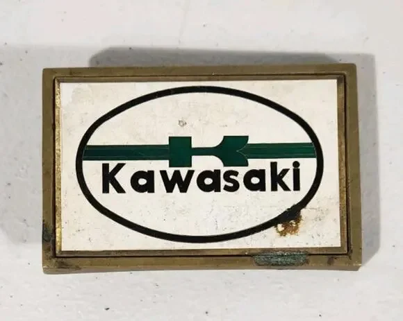 Vintage 1983 Kawasaki Motorcycles Belt Buckle Solid Brass Biker Advertisement