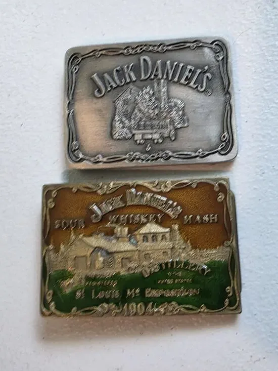 Lot of 2 Jack Daniel's Belt Buckles Lynchburg TN Distillery 1994 & 2006 JD Brass