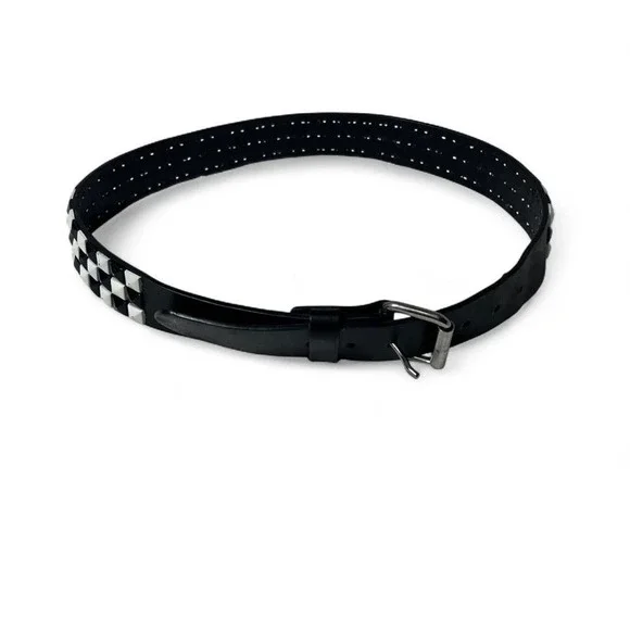 black‎ & white checkered studded belt #punk #grunge #festival
