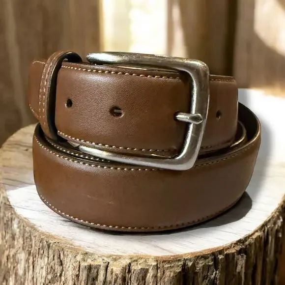 Columbia Dress Belt Mens Brown Synthetic Leather Silver Tone Buckle Size 44