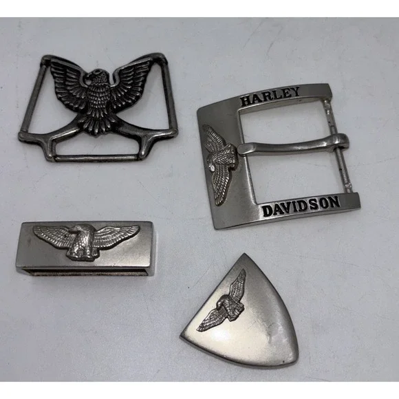 Harley Davidson Square Traditional Biker Motorcycle Belt Buckle Set.