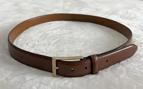 JoS. A. BANK Brown Cognac Genuine Leather Belt Men Size 42 / 105 Gold Buckle