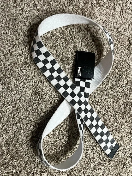Vans Black & White Checkerboard Web Belt with Logo Buckle