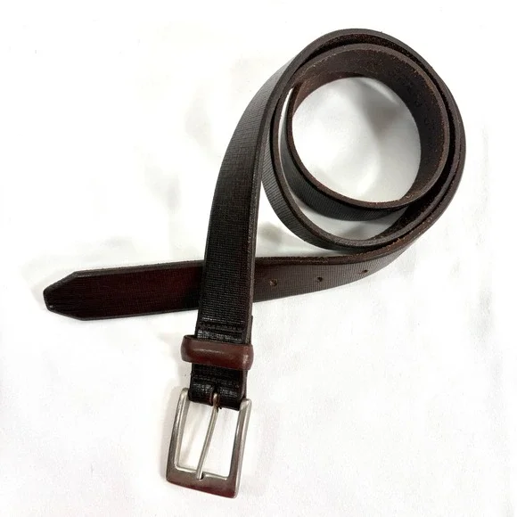 Harold Powell Belt Dark Brown Textured Genuine Leather Made in Italy Size 42