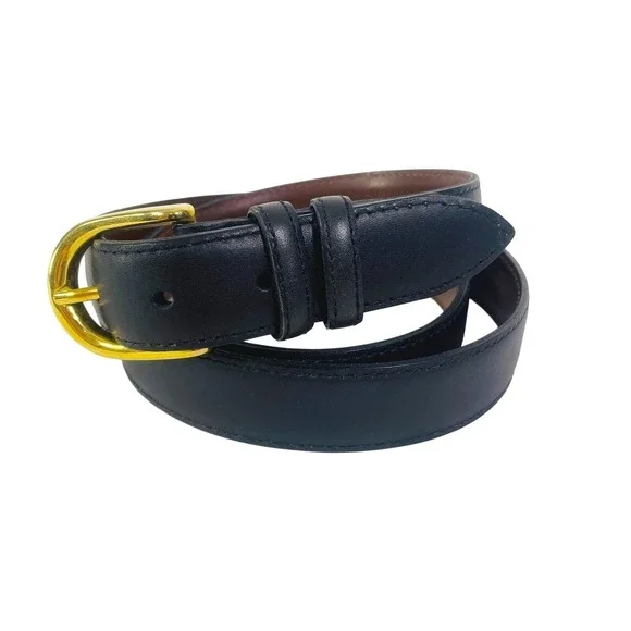 Black‎ Leather Dress Belt Men's Sz 50 Gold Color Buckle Made in USA