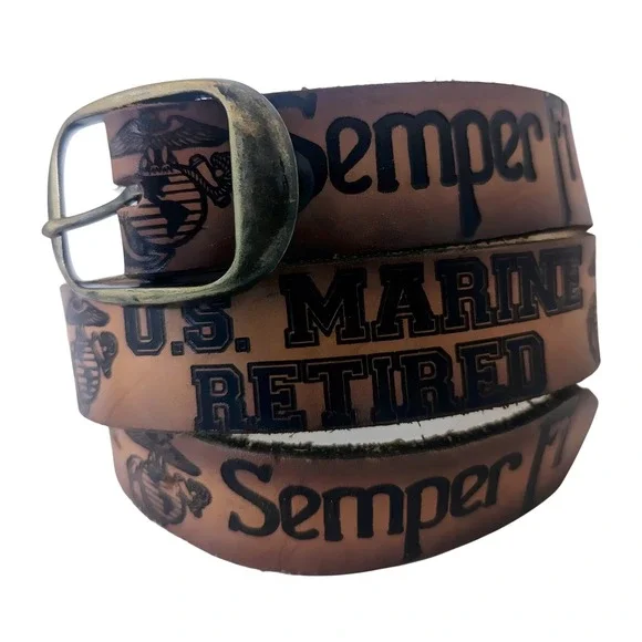 NWT! USMC Retired Semper Fi Brown Leather Belt Made in USA Sz 30 US Marine Corps