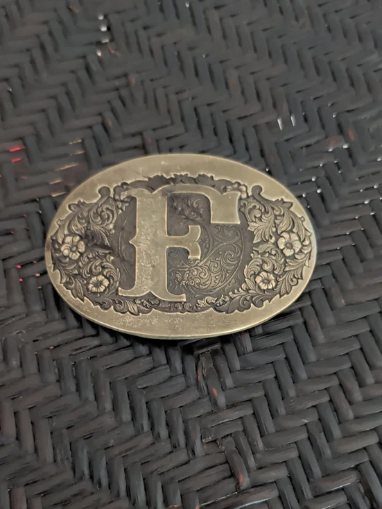 Award Design Medals Inc Vintage Solid Brass Letter F Belt Buckle