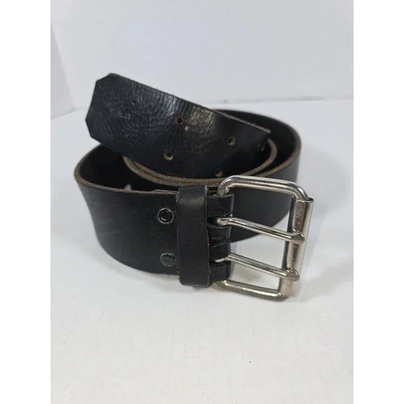 Utility Belt Mens 36 - 40 Black Leather Dual Hole Work Silver Buckle Craftsmen