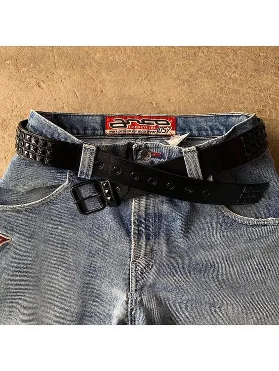 Vintage y2k 2000s Punk Style Diamond Studded black essential belt. Goth emo punk