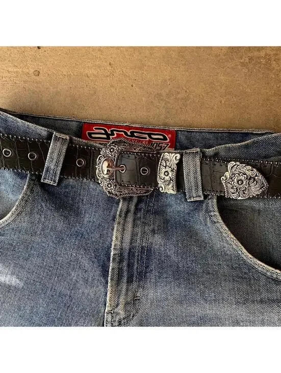 Y2K Western Boho Blue Navy Belt 38.5 Inch Unisex