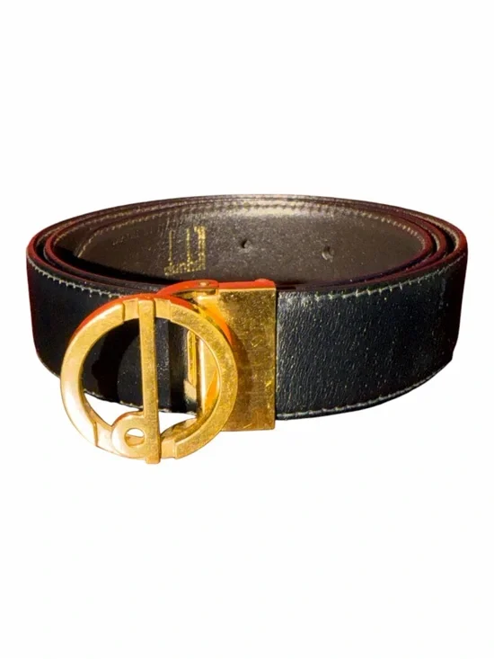 Vintage Dunhill Italy Black Genuine Calfskin Belt Gold 