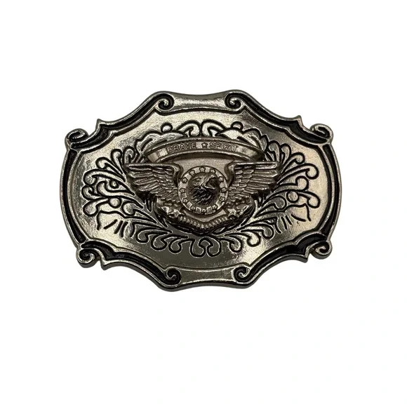 Brave Spirit Eagle Belt Buckle Silver Tone‎ Western Biker Americana Scrollwork