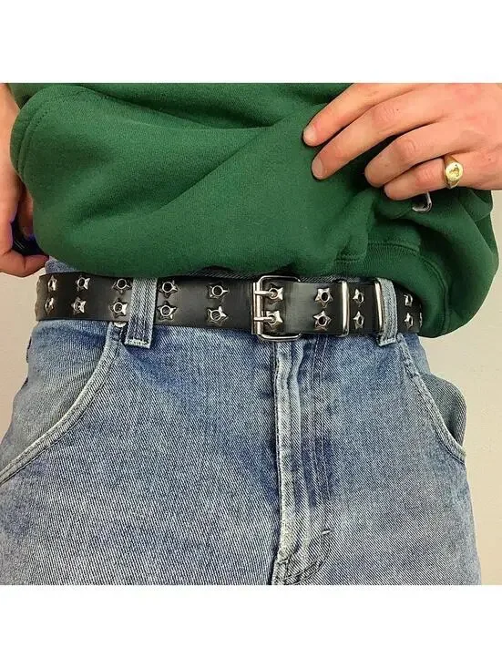 Essential Y2k 2000s style studded punk goth black and silver belt. Great additio
