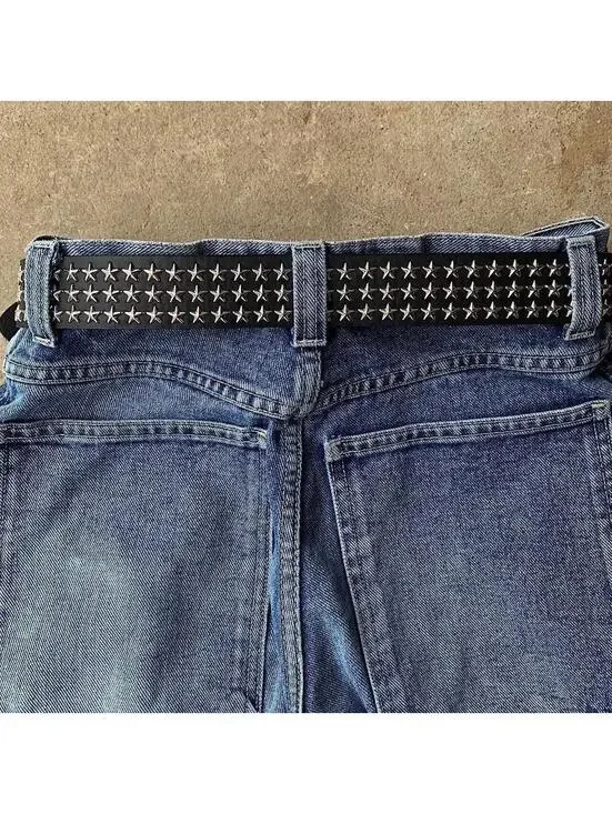 Cyber Y2k 2000s style star studded grunge emo black and silver belt. High